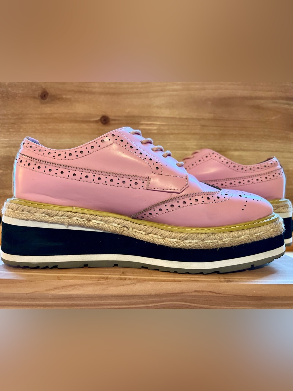 Prada Pink Leather Platform Wingtip Creeper Brogue in Size 36 - Picture 6 of 9